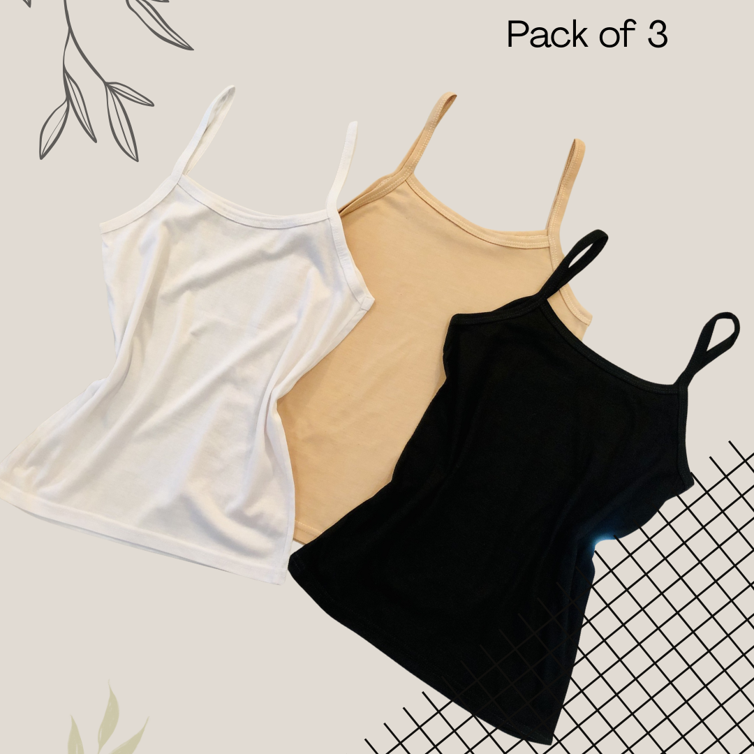 PACK OF 3 CAMISOLE TOPS IN SOFT COTTON JERSEY