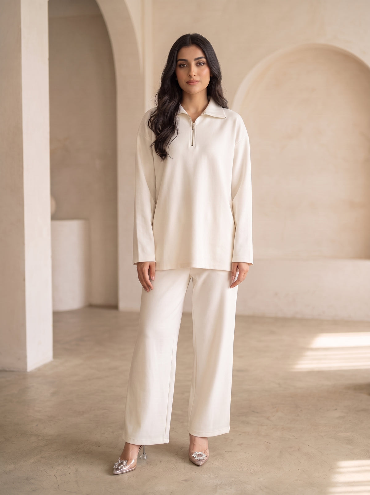 Winter Luxe Ribbed Knit Co-ord ā Soft Ivory