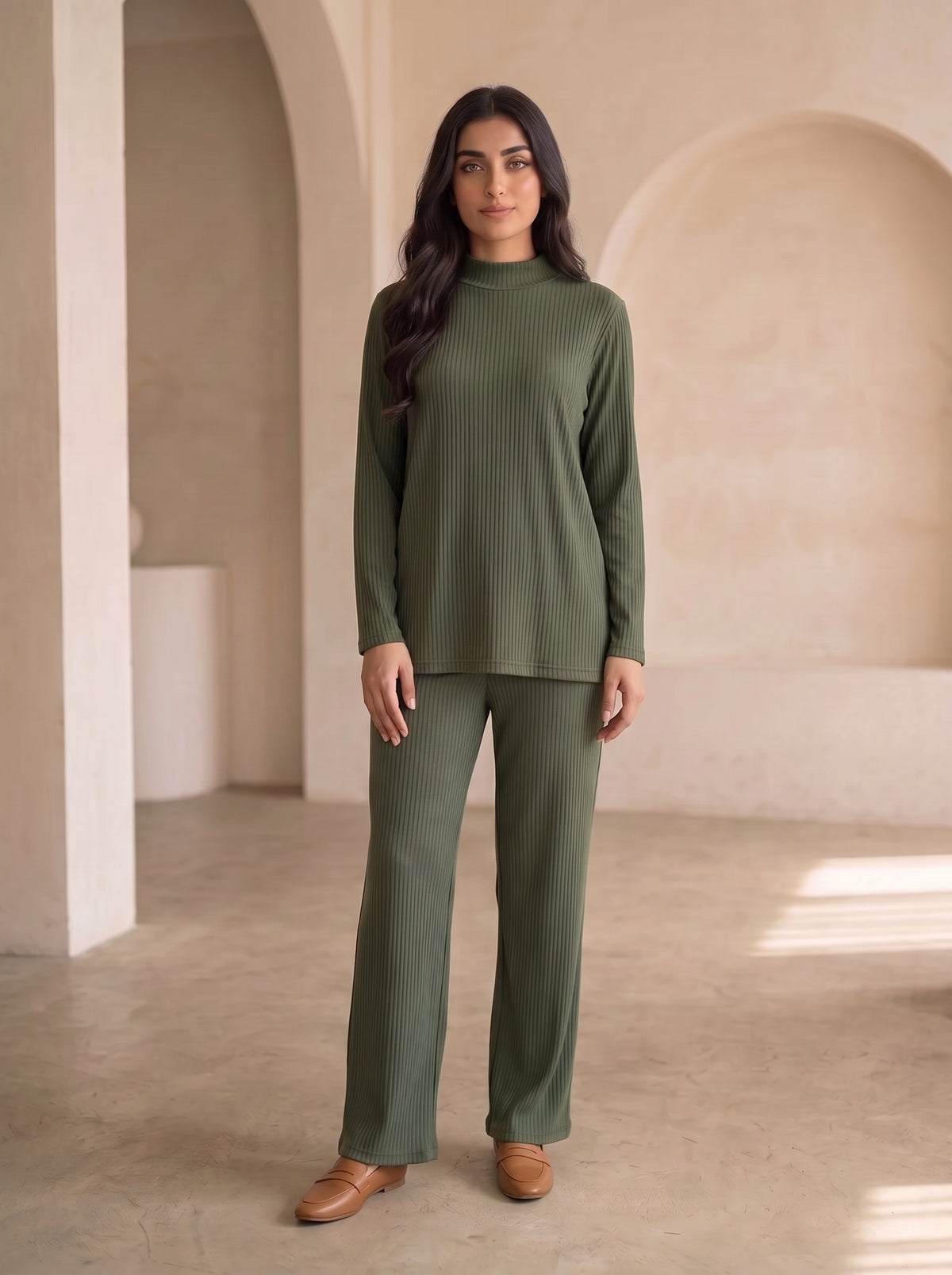 Winter Luxe Drop Needle Co-ord – Deep Forest Green