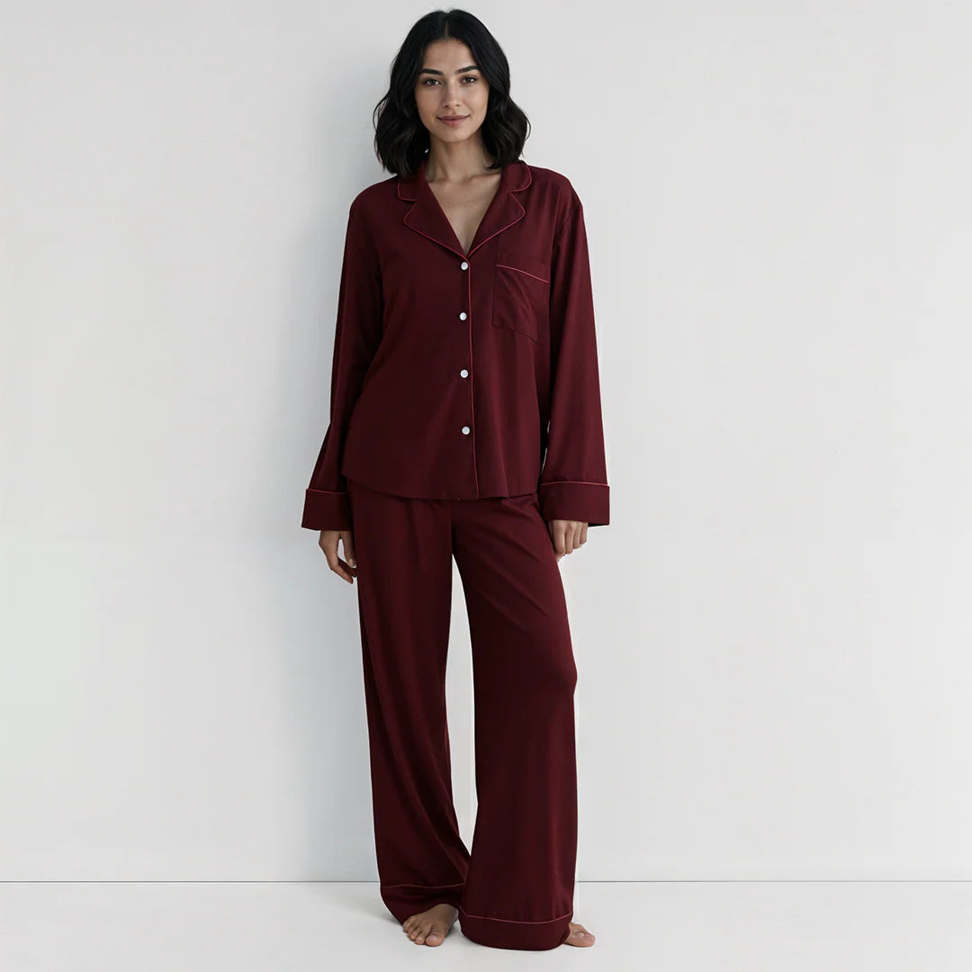 Summer Linen Pajama Set - Mehroon