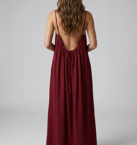 Nyra Backless Maxi - Deep Red