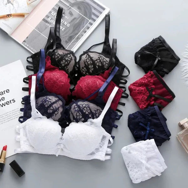 Flourish Push Up Padded Lace Bra And Panty Set Back Closure Seamless Lingerie Set Black