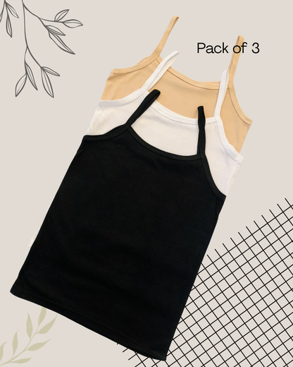 PACK OF 3 CAMISOLE TOPS IN SOFT COTTON JERSEY