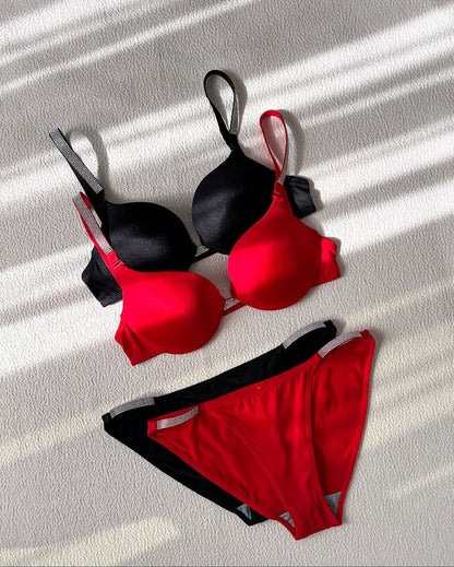 High Quality New Style Wired Rhinestone Straps Back Hook Adjustable Straps Bra & Panty Set White E9191