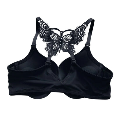 Lady Sexy Front Closure Push Up Solid Bras Y-Line-Straps Lace Butterfly Back Beauty Padded Bras Black
