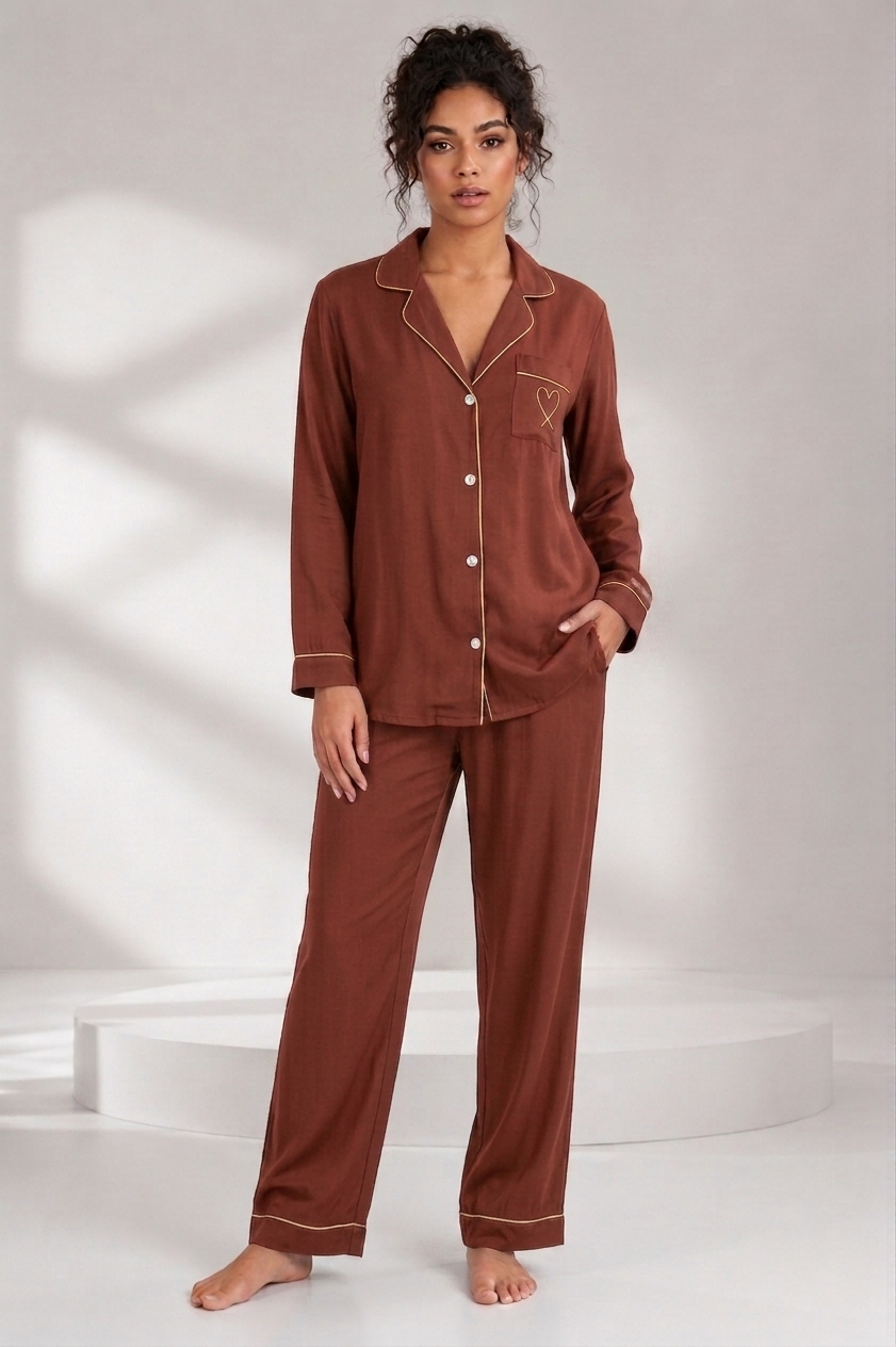 Heart Button Down Summer Linen PJ - Au Chico & Beige