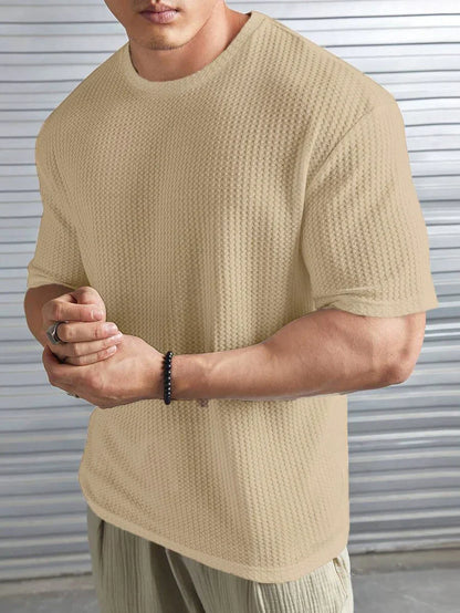 OVER-SIZED WAFFLE KNIT TEE - BIEGE