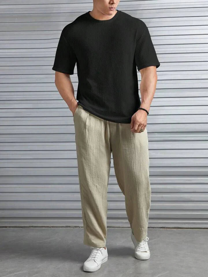 OVER-SIZED WAFFLE KNIT TEE - BLACK