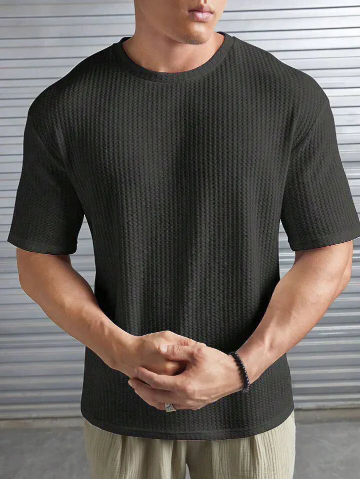 OVER-SIZED WAFFLE KNIT TEE - CHARCOAL