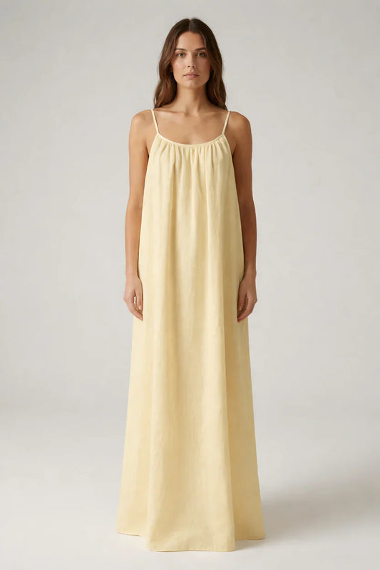 STUNNING BACKLESS MAXI DRESS - BUTTER YELLOW
