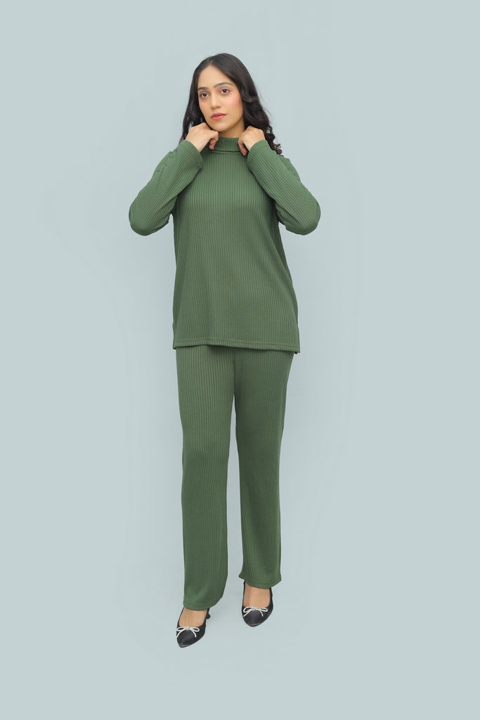 Winter Luxe Drop Needle Co-ord – Deep Forest Green