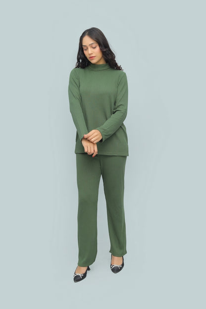 Winter Luxe Drop Needle Co-ord – Deep Forest Green
