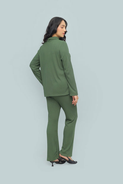 Winter Luxe Drop Needle Co-ord – Deep Forest Green