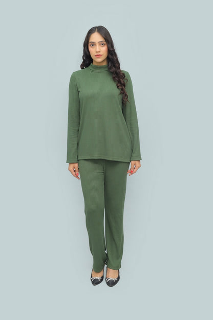 Winter Luxe Drop Needle Co-ord – Deep Forest Green