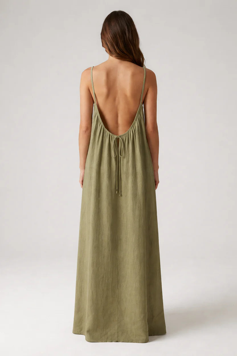 STUNNING BACKLESS MAXI DRESS - ARMY GREEN