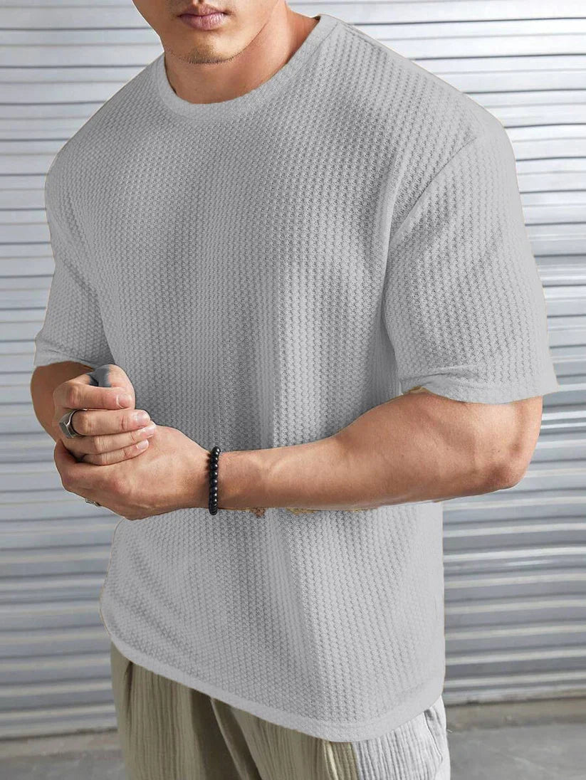 OVER-SIZED WAFFLE KNIT TEE  - GREY