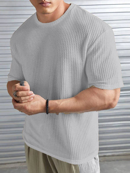 OVER-SIZED WAFFLE KNIT TEE  - GREY