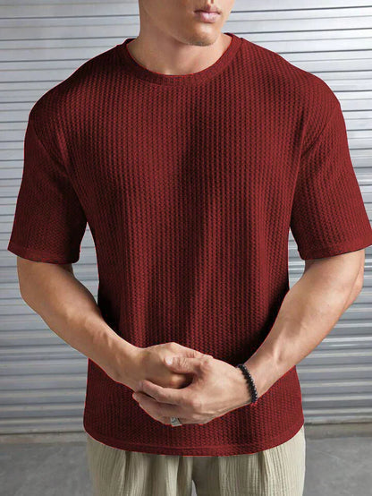 OVER-SIZED WAFFLE KNIT TEE - MAROON