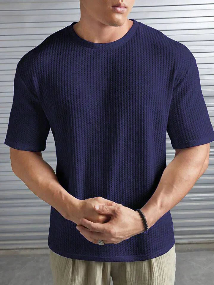 OVER-SIZED WAFFLE KNIT TEE - NAVYBLUE