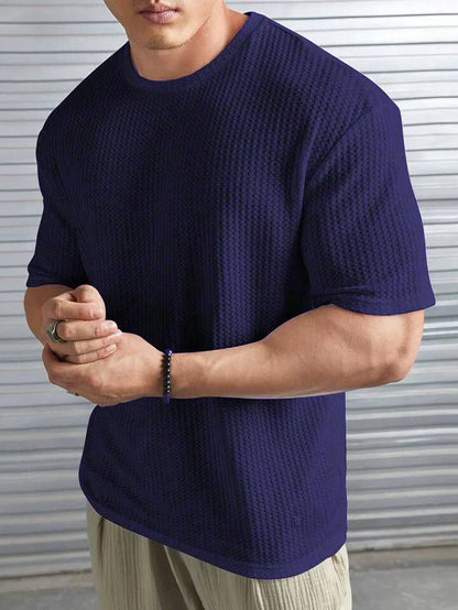 OVER-SIZED WAFFLE KNIT TEE - NAVYBLUE