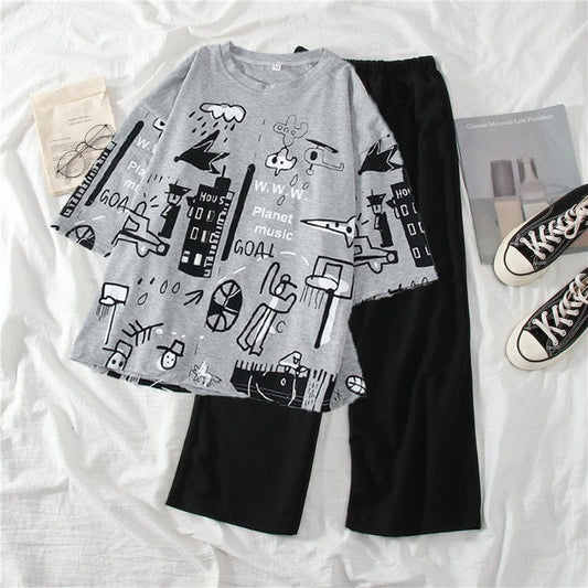 N-Planet Printed PJ Suit- Grey