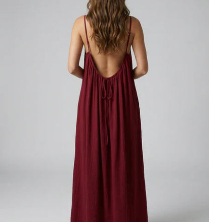 Nyra Backless Maxi - Deep Red