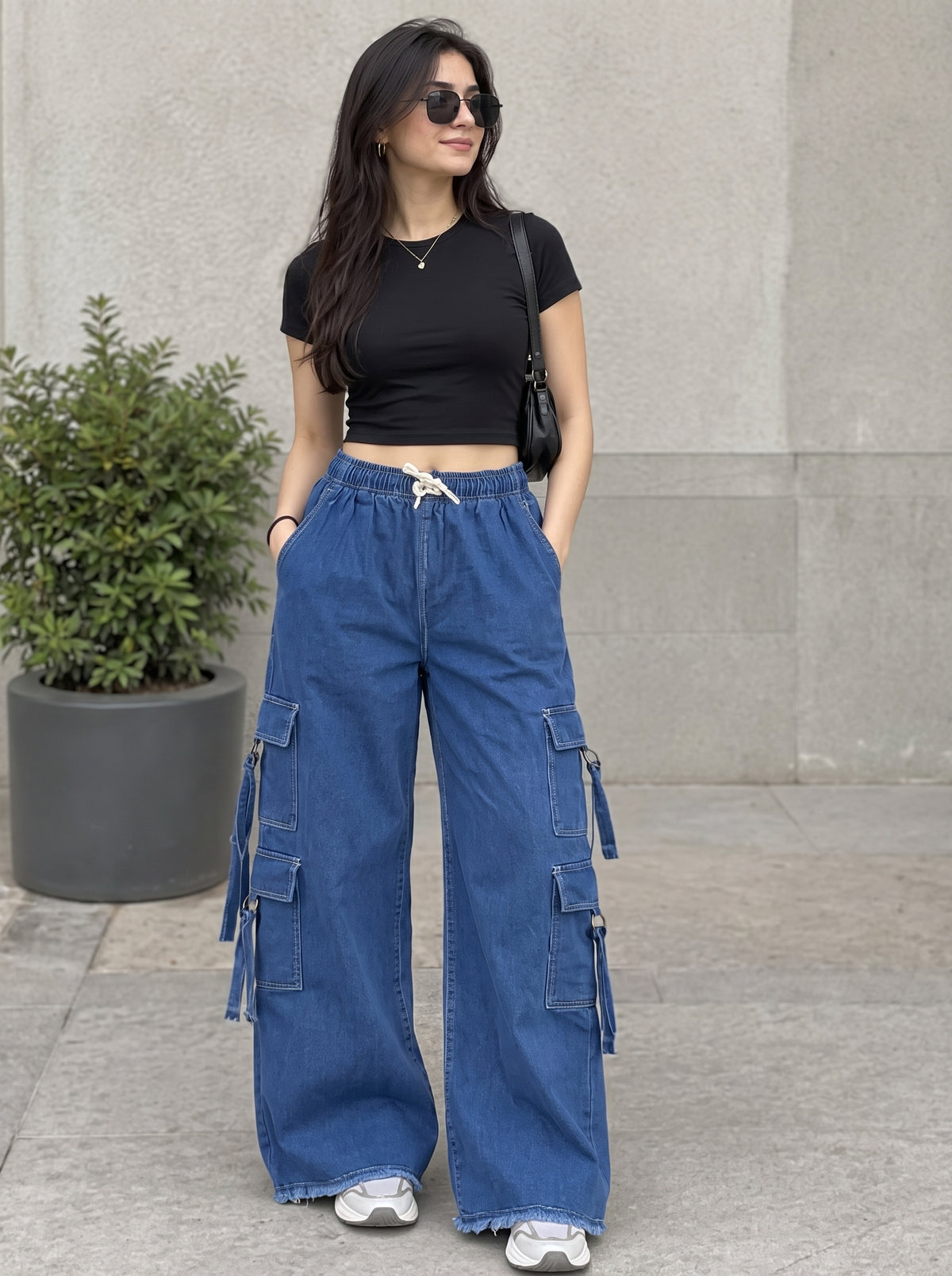 6 Pocket Dark Wash Denim Trouser