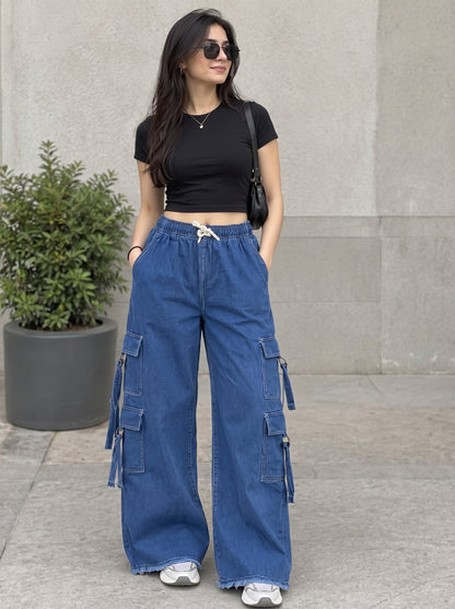 6 Pocket Dark Wash Denim Trouser