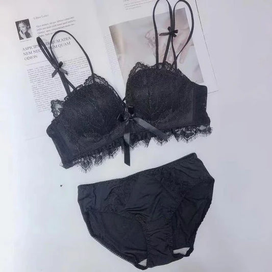 Soft Push Up Embroidered Bridal Bra and Panty Set Black 8942