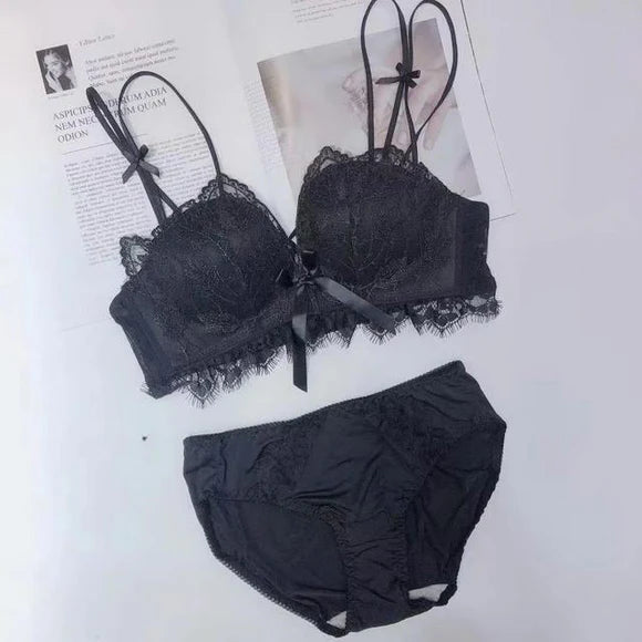 Soft Push Up Embroidered Bridal Bra and Panty Set Black 8942