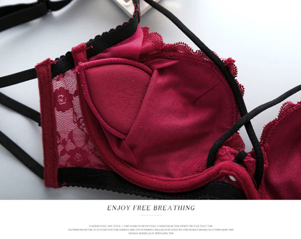 Flourish Push Up Padded Lace Bra And Panty Set Back Closure Seamless Lingerie Set Black