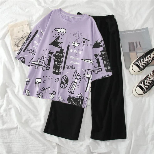 SR-PLANET PRINTED PJ SUIT - LILAC
