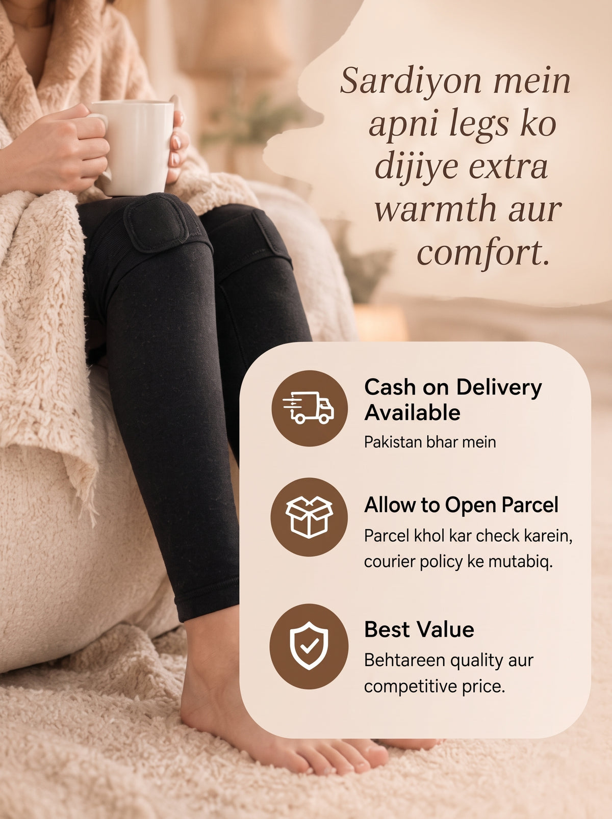 Premium Wool-Lined Full Leg Knee Warmers - Adjustable Thigh Strap